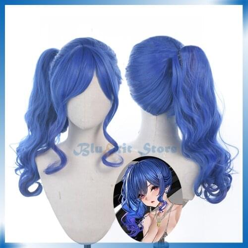 Lucky Lou USS St. Louis Wig Azur Lane Tamandare Cosplay Wig Blue Curly Ponytails Clips On Halloween Adult Synthetic Hair
