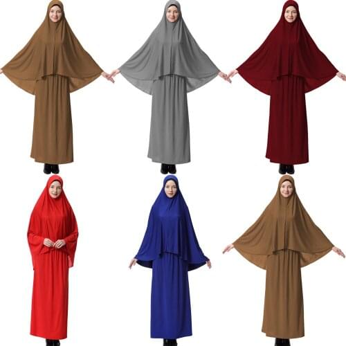 Women Islamic Overhead Hijab Skirt Abaya Muslim Sets Kaftan Jilbab Robe Prayer Garment Sets Turkish Caftan Dubai Arab Clothing