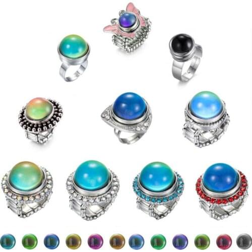 Adjustable Changing Color Rings Rhinestone Mood Emotion Feeling Temperature Rings For Women Men Couples Tone Fine Jewelry