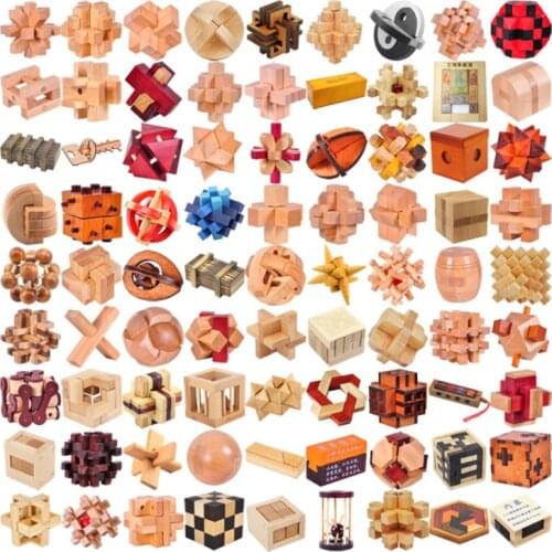 IQ Brain Teaser Kong Ming Lock Montessori Puzzle Lu Ban Lock 3D Wooden Interlocking Burr Puzzles Game Toy For Adults Kids