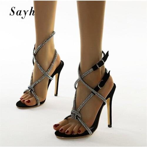 12CM High Heels Bling Fashion Women Peep Toe Sandals Shiny Crystal Rhinestones Pumps Party Wedding Bride Dress Shoes