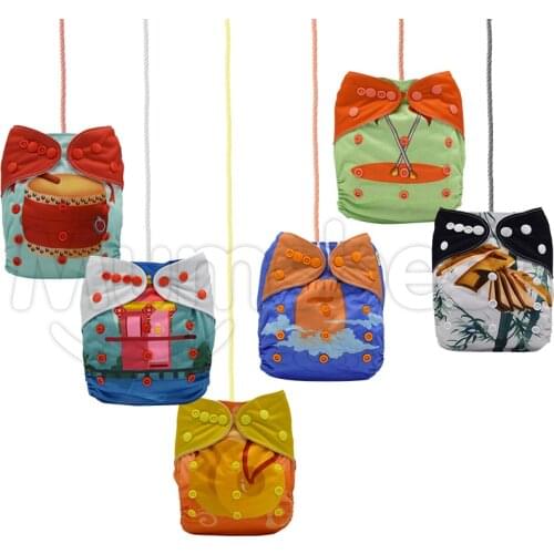 Mumsbest 2020 Reusable Cloth Diaper New Cartoon Position Set Washable Baby Nappies with Insert Wet bag Pack of 6 Diapers