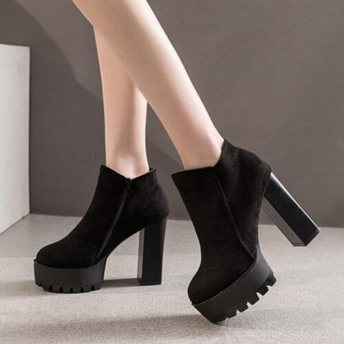 Fashion boots and bare boots Womens thick high heel shoes frosted platform 2019 winter new boots black shoes women boots