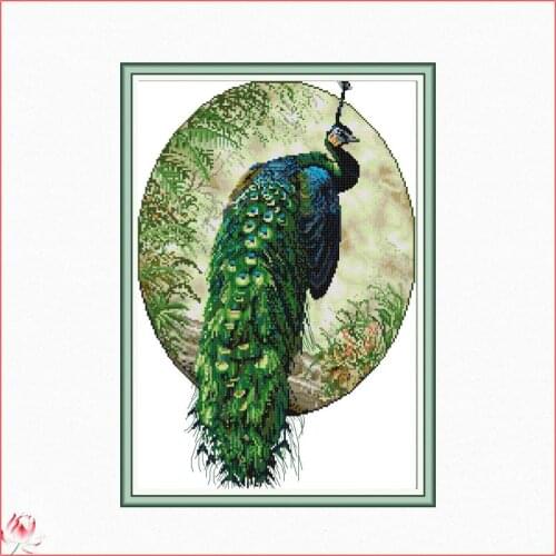 Joy Sunday Peacock Cross Stitch Kit Animal Pattern 14CT White 11CT Printed Embroidery Set DIY Home Decoration Painting Crafts