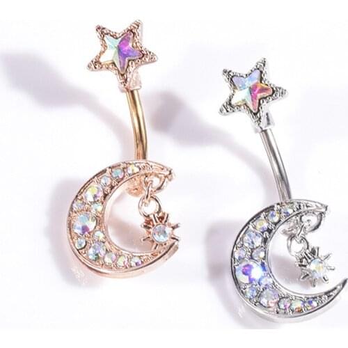 1pc Crystal Sexy Star Moon Navel Belly Button Rings Belly Piercing Surgical Steel Barbell Women Accessories Woman Body Jewelry