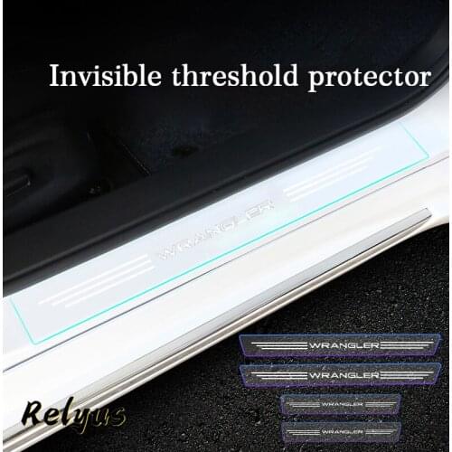 4Pcs Transparent Car Door Sill Protector Threshold Protective Film Decorative Stickers For Jeep Wrangler JK TJ YJ SJ Accessories