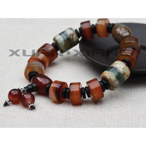 Drop Shipping Men Bracelets Bangles Red Chalcedony Barrel Beads Dzi Beads Hand String Bracelets 2018 Fashion Jewelry