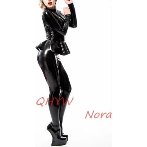 Sexy exotic women female handmade Latex customize Catsuit Tops&Pants with Socks zentai cekc fetish Bodysuits Back zipper