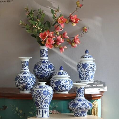 Nordic Blue and White Porcelain Flower Vase Ceramic General Jar Living Room Porch Decoration Wedding Vase Home Decoration Modern