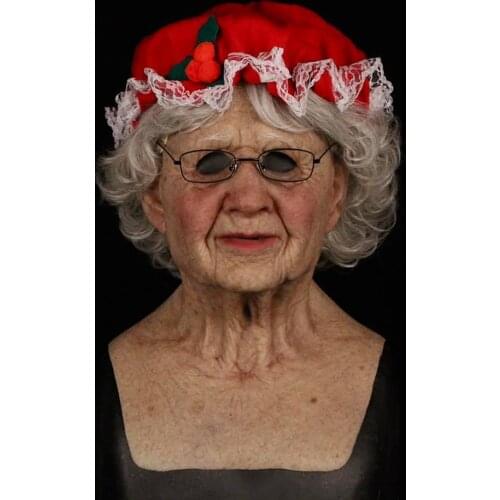 Snailify Mrs Claus Mask Old Women Christmas Masks With Hair And Hat Female Santa Claus Costume For New Year