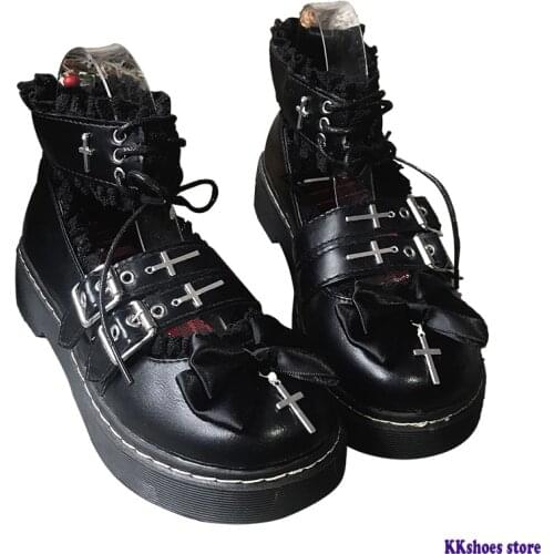 Sweet Lolita Shoes Vintage Round Head Flat Platform Shoes Thick Bottom Women Shoes Cute Bowknot Kwaii Shoes Loli Cosplay