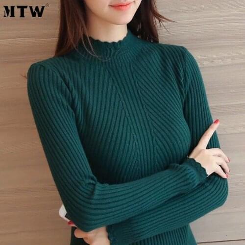 Women Autumn Winter Knitted Sweaters Korean Slim Ribbed Jumper 2020 Casual Solid Long Sleeve Turtleneck Pullover Tops