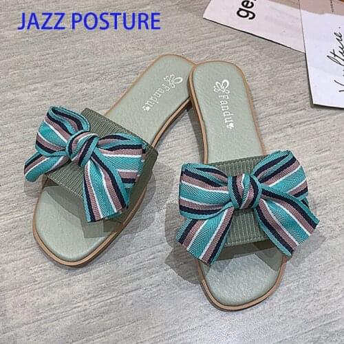 Women Sandals Candy Color Flat Sandals Summer Shoes Woman Bow-knot Slippers Chaussure Femme Summer Footwear z756