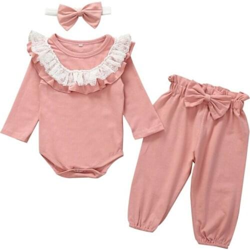 Toddler Girl Clothes Newborn Infant Baby Girl Floral Outfit Clothes Long Sleeve Bodysuit Tops+Pants+Headband 2pcs Set Size 0-24M
