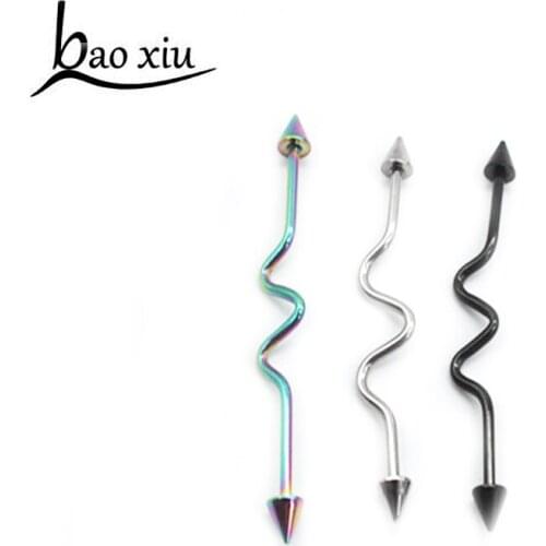 2pcs 3 color exaggerated Arrow circle Long Industrial Barbell Stainless Steel Ear stud Body Piercing Jewelry