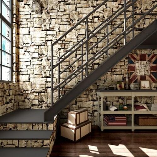 Beibehang Chinese Retro 3D Stereo Marble Brick Wallpaper Personal Bar Cafe Nostalgic Industrial Wind Gray Wallpaper