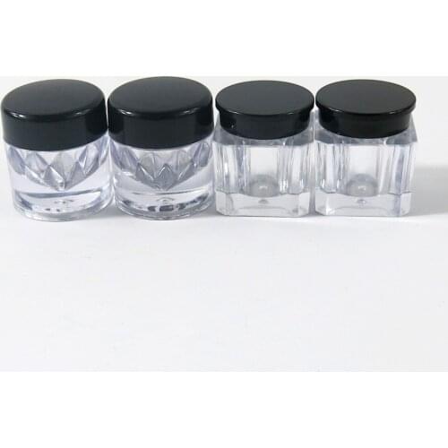 3G Refillable Mini Square AS Powder Sample Jar with Black Cap Cosmetic Case 3cc Small Plastic Make up Face Powder Container