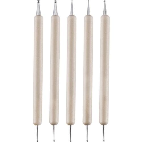 5 Pcs Wood Marbleizing Dotting Manicure Tools Pen Nail Art Point Drill Dotter Nail Drawing Pen