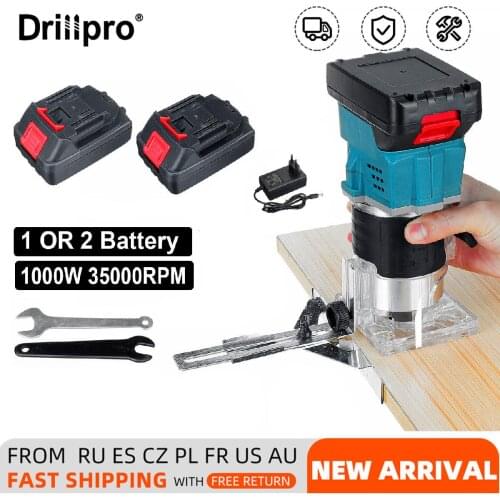 Drillpro Electric Trimmer Brushless With 1/2 Battery Engraving Slotting Trimming Machine Wood Router Fit For Makita 18V Battery