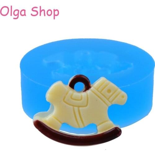 FYL470 19.6mm Rocking Horse Pendant Silicone Mold - Wooden Horse Mold Fondant, Sugarcraft, Baby Shower, Jewelry, Resin, Candy