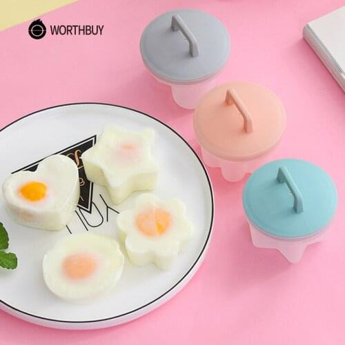 Glowworm 4 Pcs/Set Cute Egg Boiler Plastic Egg Poacher Set Kitchen Egg Cooker Tools Egg Mold Form With Lid Brush Pancake Maker