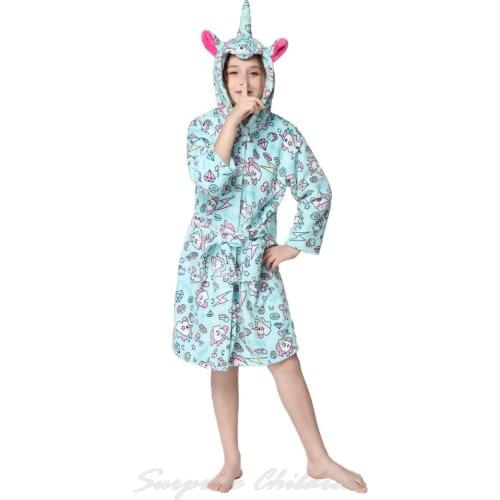 Boy Animal Cartoon Bathrobe Winter Flannel Childrens Nightgowns Kigurumi Animal Soft Warm Sleepwear For Big Boys Hooded Robes