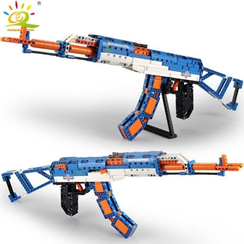 HUIQIBAO 498PCS AK-47 Assault Rifle Model Building Blocks Set Technical Military Weapon Bricks City Game Gun Toys For Children
