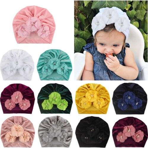 20Pcs/lot New Designed Cute Baby Hats Cotton Soft Turban Girl Summer Hat India Style Kids Newborn Cap For Baby Girls