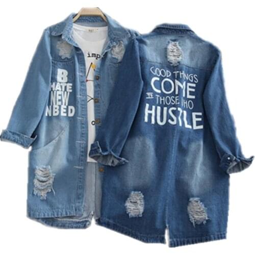 Fashion Ladies Denim Jacket Spring Autumn 2020 Plus Size Casual Broken Hole Jeans Jacket Women Basic coat Slim Denim Coat 8XL9XL