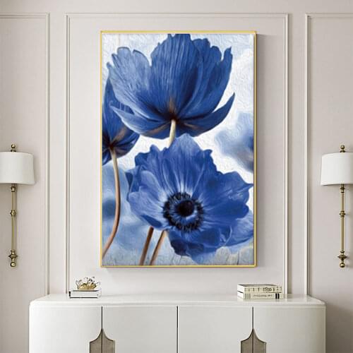 Blue Flowers Nordic Modern Style DIY 11CT Embroidery Cross Stitch Kits Needlework Craft Set Printed Canvas Cotton Room