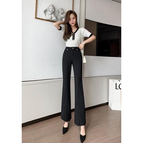 2021Spring and summer new micro-La trousers high waist straight trousers