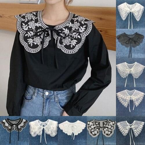 New Women Lace Fake Collar Cloud Shoulder Doll Collar Hollow Crochet Lace Detachable Shirt Collar Top Women Clothes Accessories