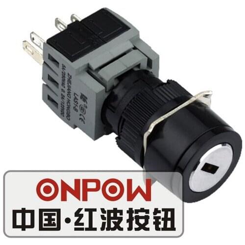 ONPOW 16mm IP40 Two/Three position Lock switch Maintain/Return Round Plastic Key Switch with 2keys (LAS1-BF-Y) CE,ROHS