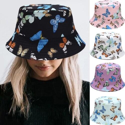 Unisex Fisherman Hat Two Sides Men Women Foldable Butterfly Print Sun Hat Bucket Cap Cotton Summer for Women Fashion Designer