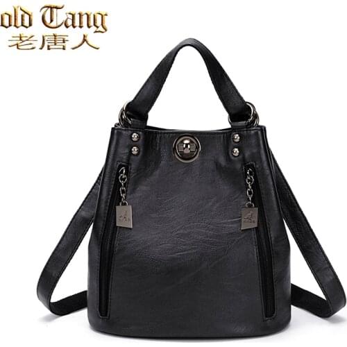 High Quality Luxury Waterproof Leather Backpacks for Women 2021 New Travel Casual Concise Solid Color Multi Pockets Student Bag