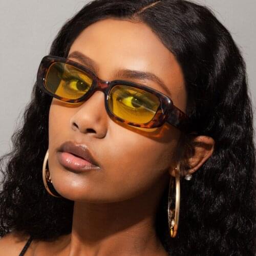 Leopard Yellow Lents Rectangular Small Retro Sunglasses Women Trendy Sunglasses Street Photography Fashion 2021 New Sunglasses