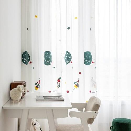 Modern Curtains for Living Dining Room Bedroom Cartoon Childrens Bedroom Space Cotton and Linen Embroidered Tulle Curtains