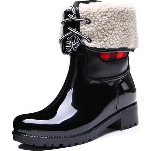 TONGPU Womens Mid-Calf Warm Lining Lace-Up Waterproof Rain Boots ECO-PVC Outdoor Snow Boots 20-308
