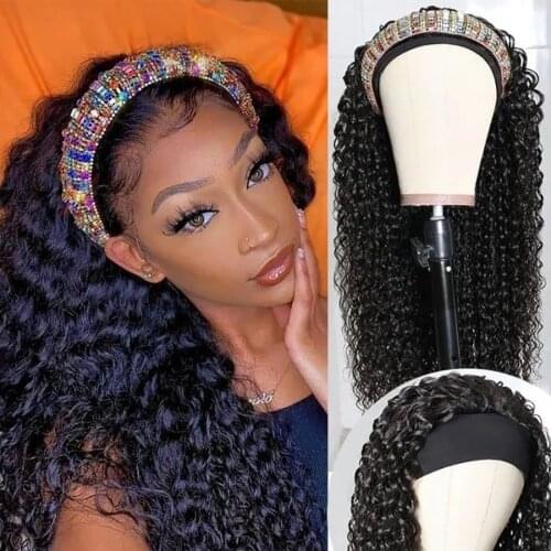 Cranberry Hair Curly Headband Wig Human Hair for African American Women Affordable Headband Wigs Machine Made Beginner Friendly