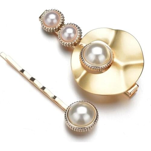 XL8 Summer New Style Simple Cool Metal Texture Pressing Clamp with Pearl Card Word Folder Hair Accessories Net Red Hot
