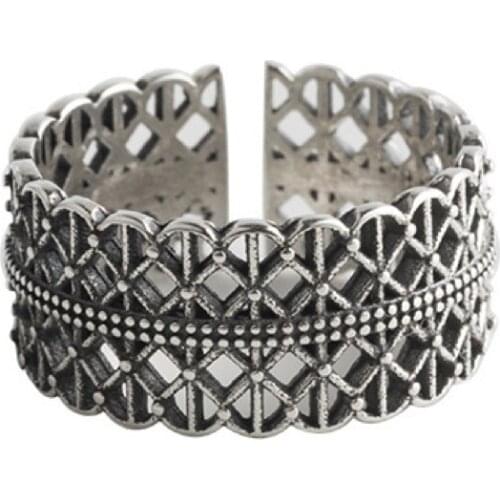 Vintage rings women Korean style new S925 pure silver ring opening mesh retro silver hand ornament simple retro Silver Ring
