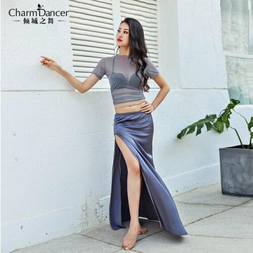 New belly dance costumes female 2019 new practice serving backless top + silk skirt ZM241