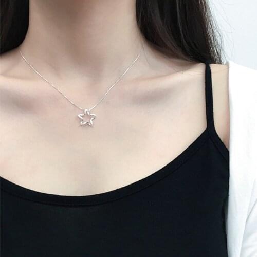 New 925 Sterling Silver Zircon Star Necklaces Pendant Fashion Sterling Silver Jewelry Statement for Women Bijoux