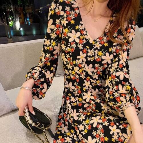 Dress Women Floral Artistic V-neck Summer Beach Korean Style Leisure Ladies High Waist Fashion Holiday Soft Design Harajuku Ins