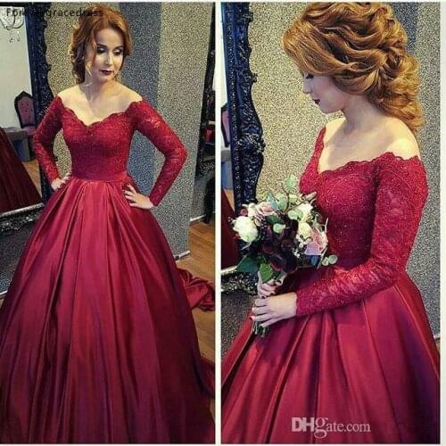 Burgundy Long Sleeves Wedding Dress Cheap V-neck Formal Holidays Wear Bridal Gown Custom Made Plus Size