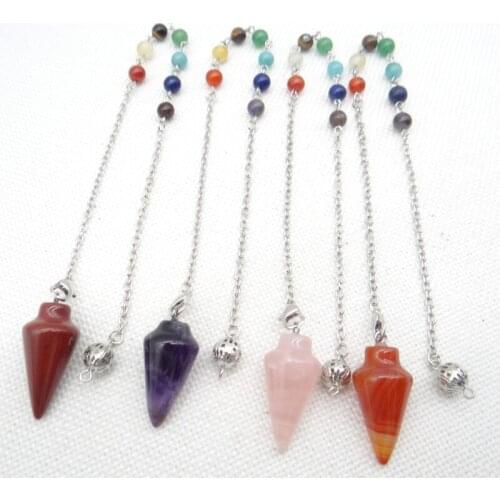 1PC Natural Gem Stone Quartz Crystal lapis 7 Chakra Reiki Healing Pendulum Pendant Garlands For Dowsing Divination Men Women