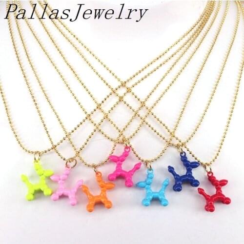 10Pcs Trendy Colorful Enamel Dog Necklace For Women Bead Ball Chain Necklaces Lucky Female Fashion Girls Party Jewelry