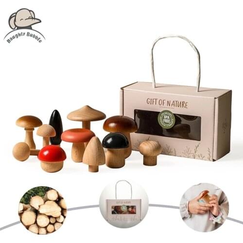 11Pcs Mushroom Shape Wooden Blocks for Children Montessori Educational Wooden Toys Food Safety Grade Baby Grasp Matching Toy