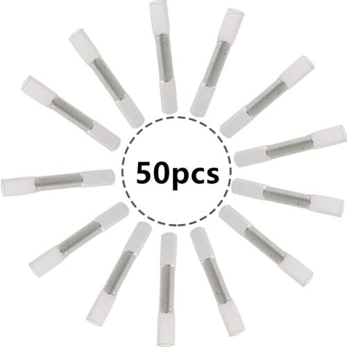 50PCS Electrical Wire Butt Splice Insulated Soldering Connectors Waterproof Seal Heat Shrink Crimp Terminals 26-24AWG Kit