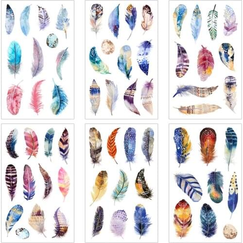 6 Pcs/pack Cartoon Decorative Stationery Stickers Color Feather Stickers DIY Scrapbooking Diary Accessories Stick Label Sticker